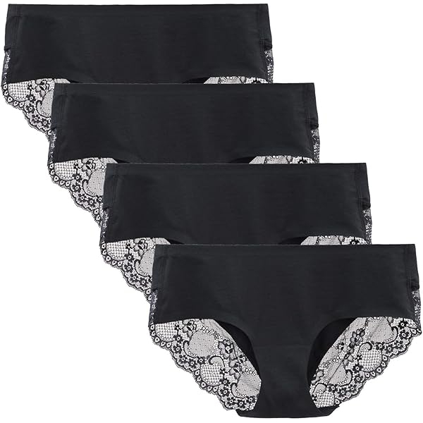 LIQQY Women's 4 Pack Cotton Mid Rise Full Coverage Lace Hipster